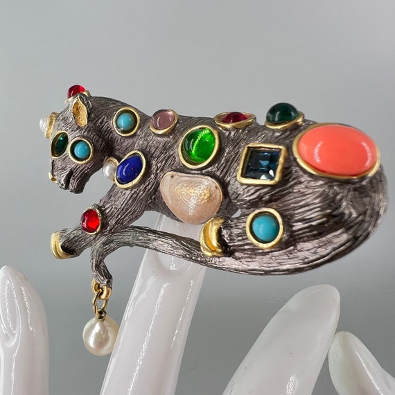 KJL Jaguar Jeweled Brooch Vintage - image 2