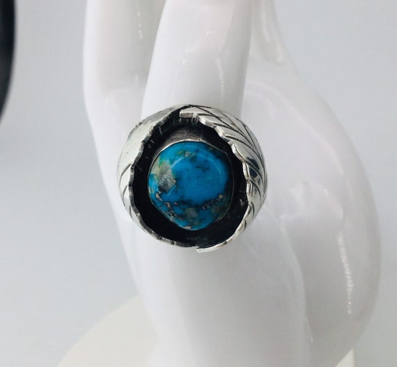 Navaho Ring Turquoise Statement Silver Vintage - image 5