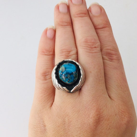 Navaho Ring Turquoise Statement Silver Vintage - image 7