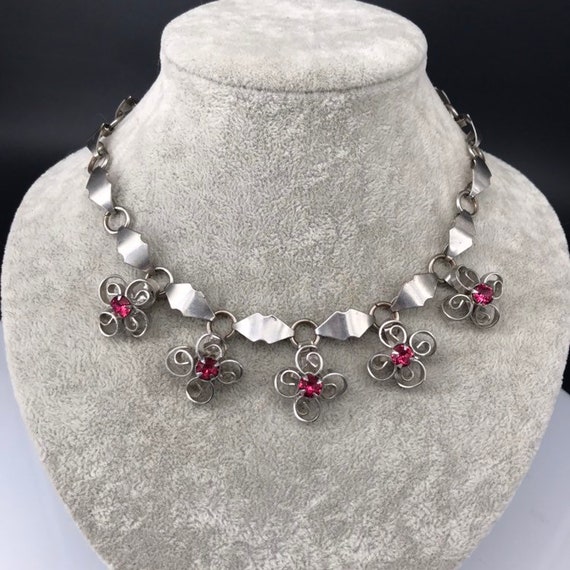 Early Coro Necklace Pink Rhinestones - image 2