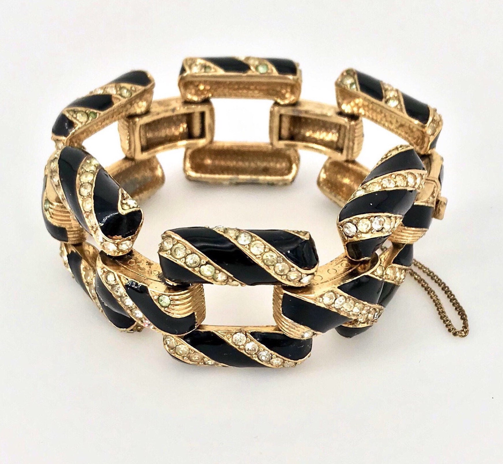 Ciner Pave Bracelet Chain Link Enameled Rhinestone Art Deco