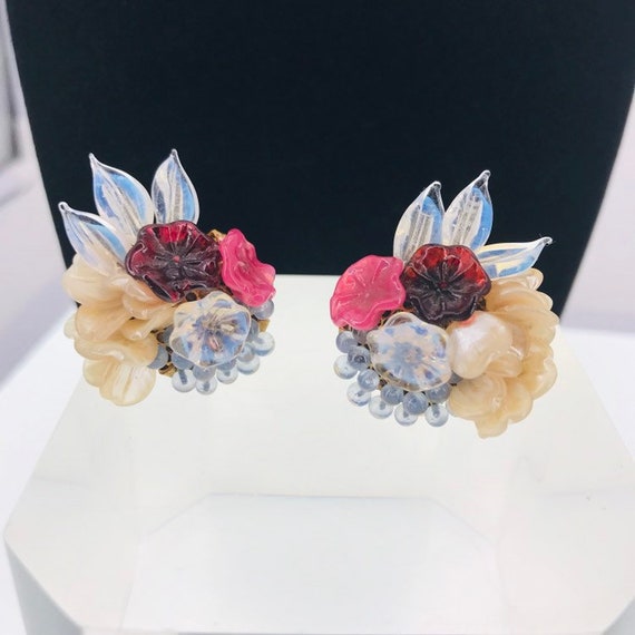 Antique Molded Opalescent Glass Earrings Rousselet