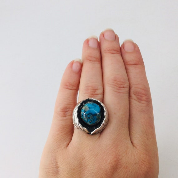 Navaho Ring Turquoise Statement Silver Vintage - image 6