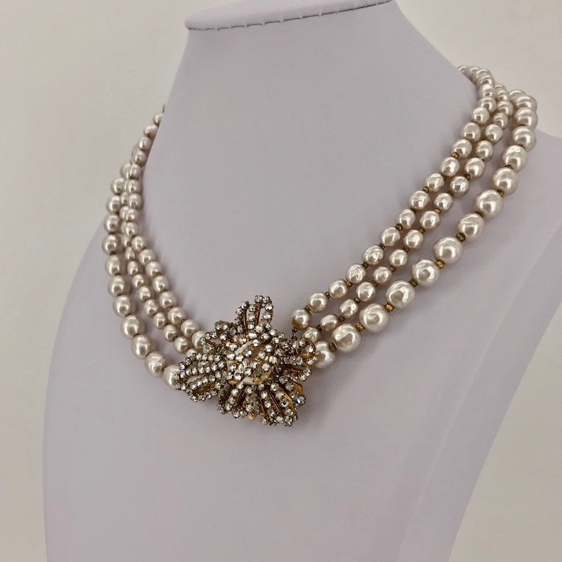 Miriam Haskell Encrusted Baroque Pearl and Rhinestone Necklace - Etsy