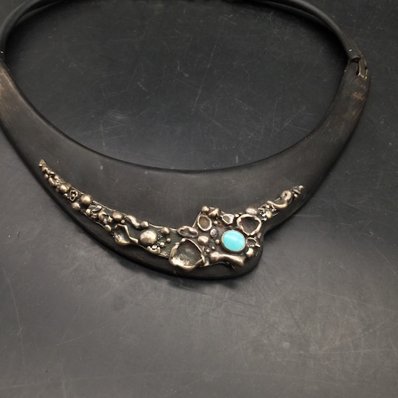 Cecil Sterling Silver & Turquoise Choker Studio A… - image 2