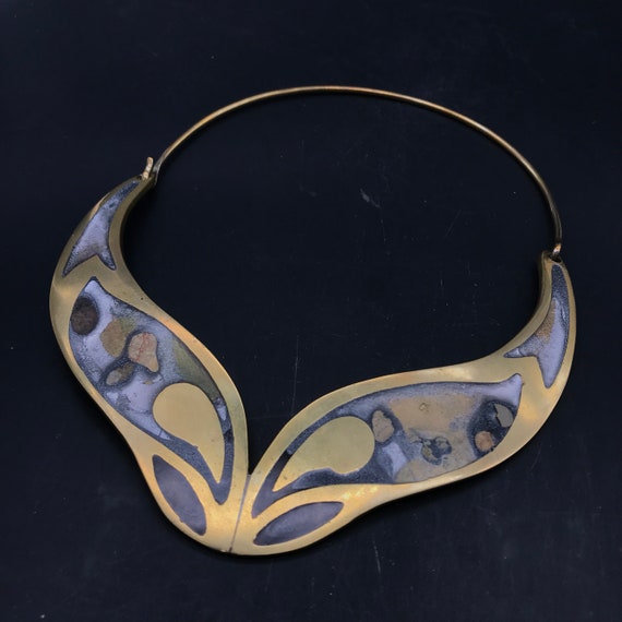 Modernist Brass Inlaid Necklace - image 2
