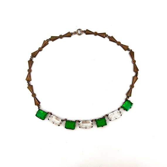 Art Deco Emerald Paste Open Backed Necklace Gem