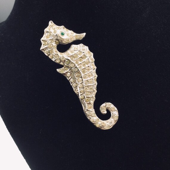 Vintage Rhinestone Seahorse Brooch Figural - image 3