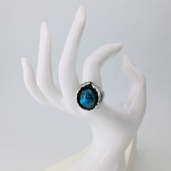 Navaho Ring Turquoise Statement Silver Vintage - image 4