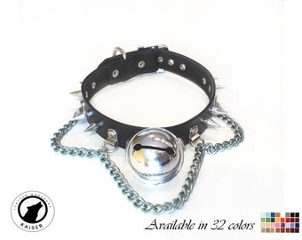 Choker with bell, spikes and chains.