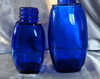 2 Vintage Cobalt Blue U. D. CO BROMO SELTZER Glass Bottles 5" & 4" Antique Pharmacy