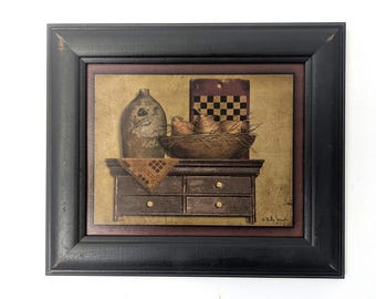 Vintage "Primitive Charm" Framed Print — Artist-Signed, 13x11 Inches — Country-Style Decor & Wall Art for a Rustic Kitchen