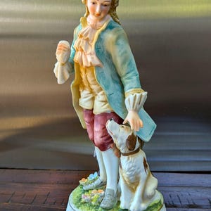 Vintage Classic Gallery Collection Figurine | Colonial Gentleman & Dog Porcelain Statue | 8 Inch Mid Century Decor, Made in Japan