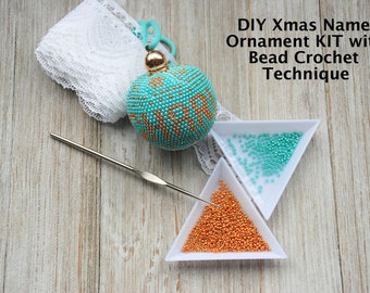 Bead Crochet Xmas Ornament Kit, Name Ball Crochet Kit, DIY Crochet Craft Kit, Crochet Xmas Kit, DIY Christmas Ornament, DIY Xmas Gift