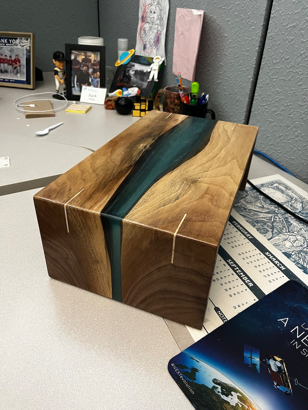 Walnut With Maple Spline Epoxy River Stool With LED Etsy