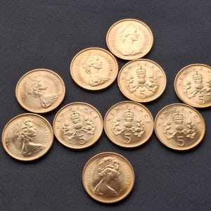 10 monedas de cinco peniques de 5 peniques de 1971 sin circular