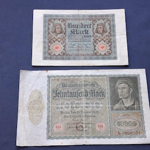 2 grands billets de banque allemands datés de 1920 et 1920