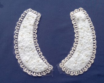 Beautiful lace 2 piece cream collar pearlised beads scalloped edging - vintage style