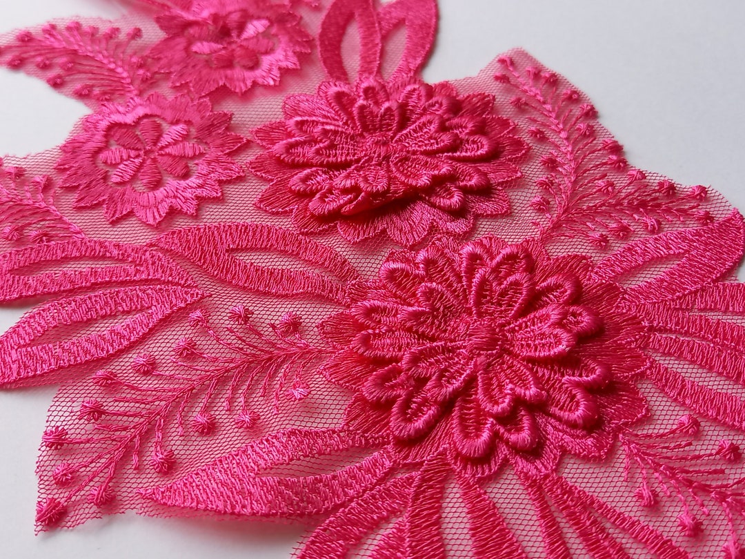31cm X 15cm Beautiful Bright Pink / Cerise 3d Guipure Venise Applique ...