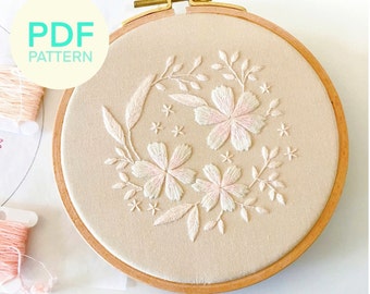 Embroidery PDF Pattern. Beginner Embroidery, Digital download pattern, Floral Embroidery Pattern, Botanical Pattern