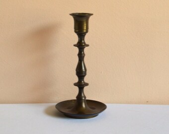 Vintage Brass Candle Holder, Dark Patina, Made in India