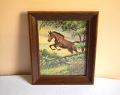 Vintage Horse Print, Wood Frame with Mat and Glass, Signed Al Savitt, 1970s