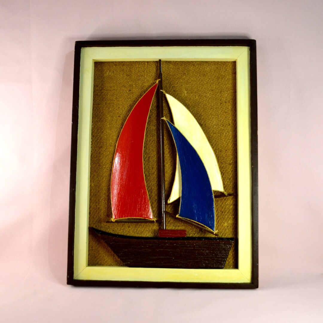 3D Wood Sailboat Wall Art in Frame Red White and Blue Etsy