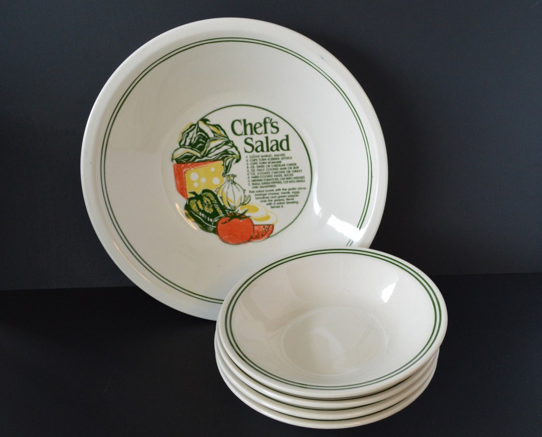 Vintage Salad Serving Bowl Set With Chef's Salad Recipe Etsy