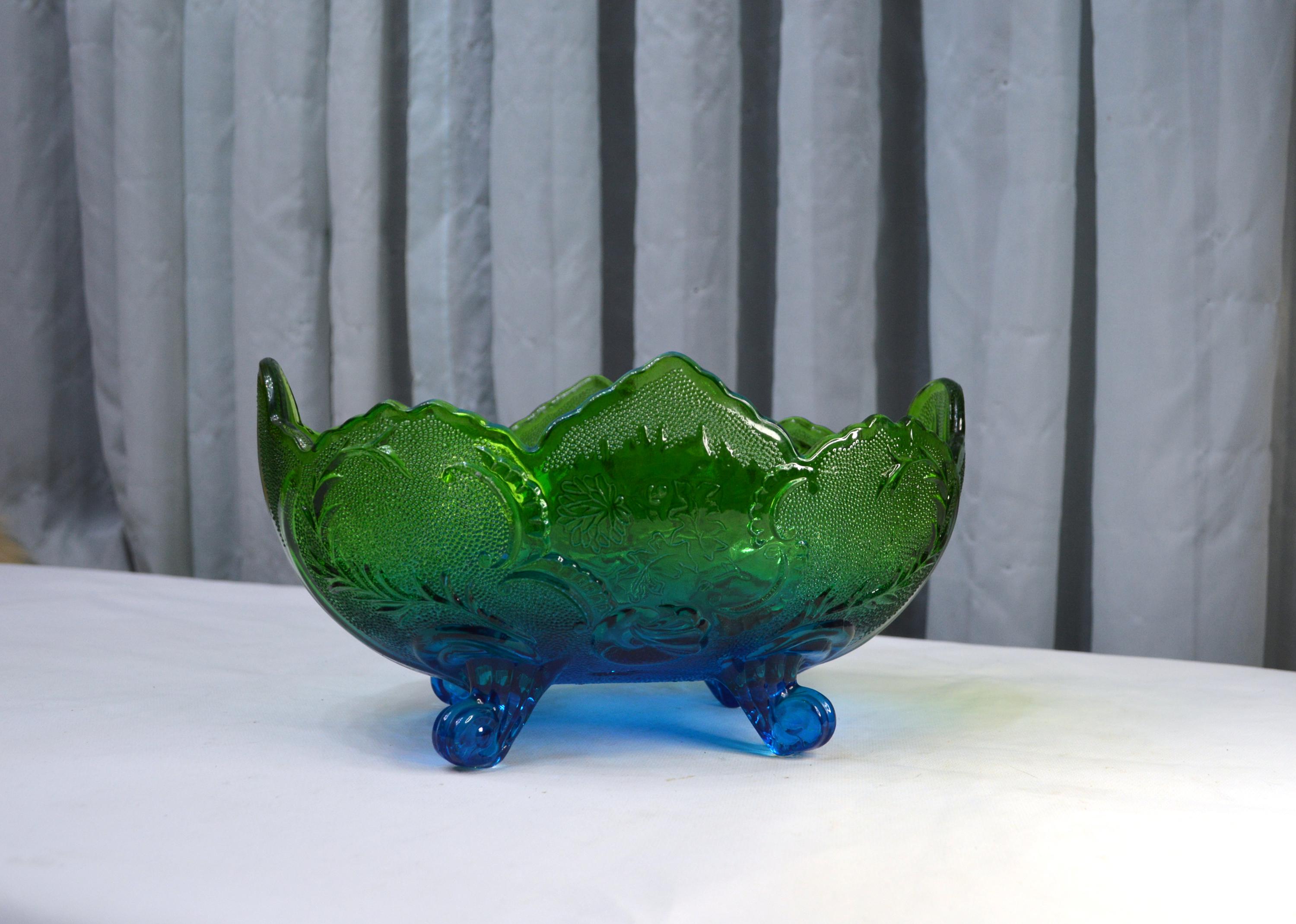アートガラス 波状ボウル 青緑 Large blue green glass bowl - Etsy 日本