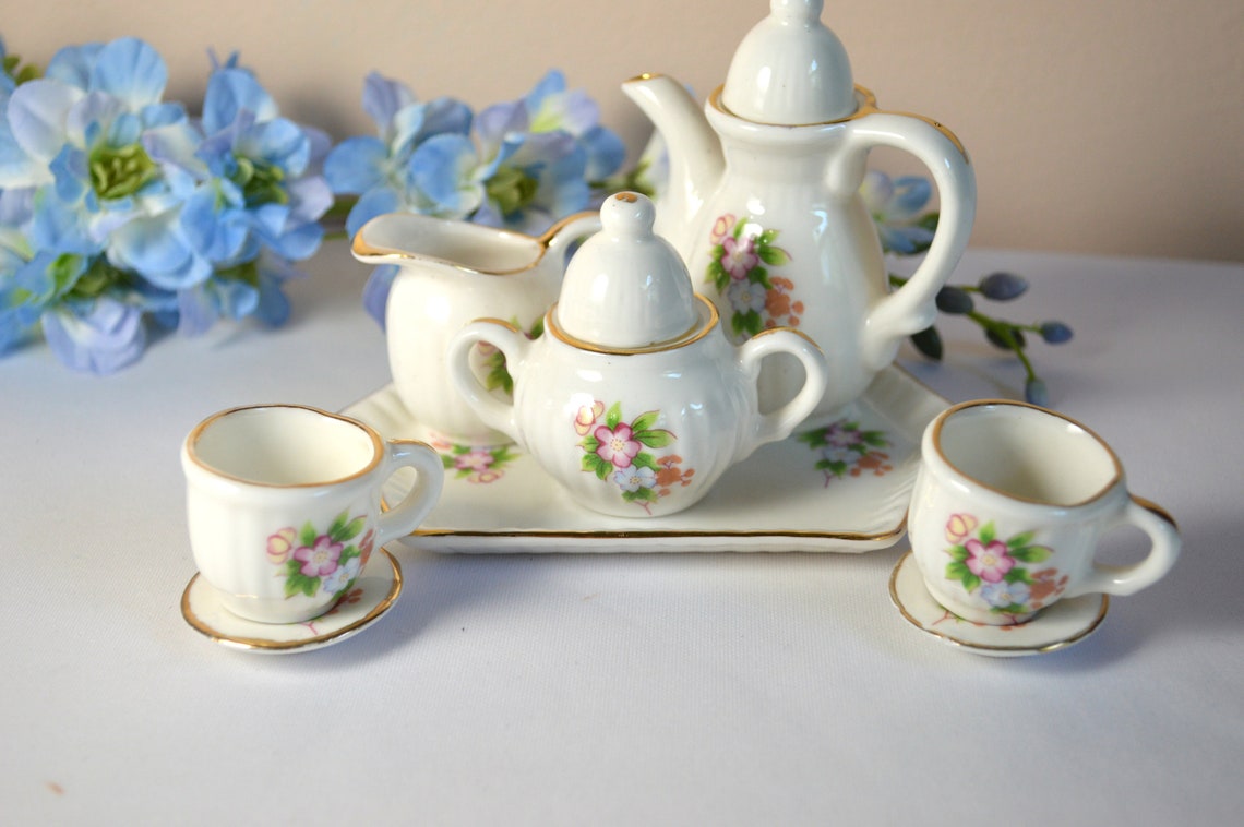 Vintage Miniature Tea Set Tray Teacups and Saucers Tea Pot Etsy