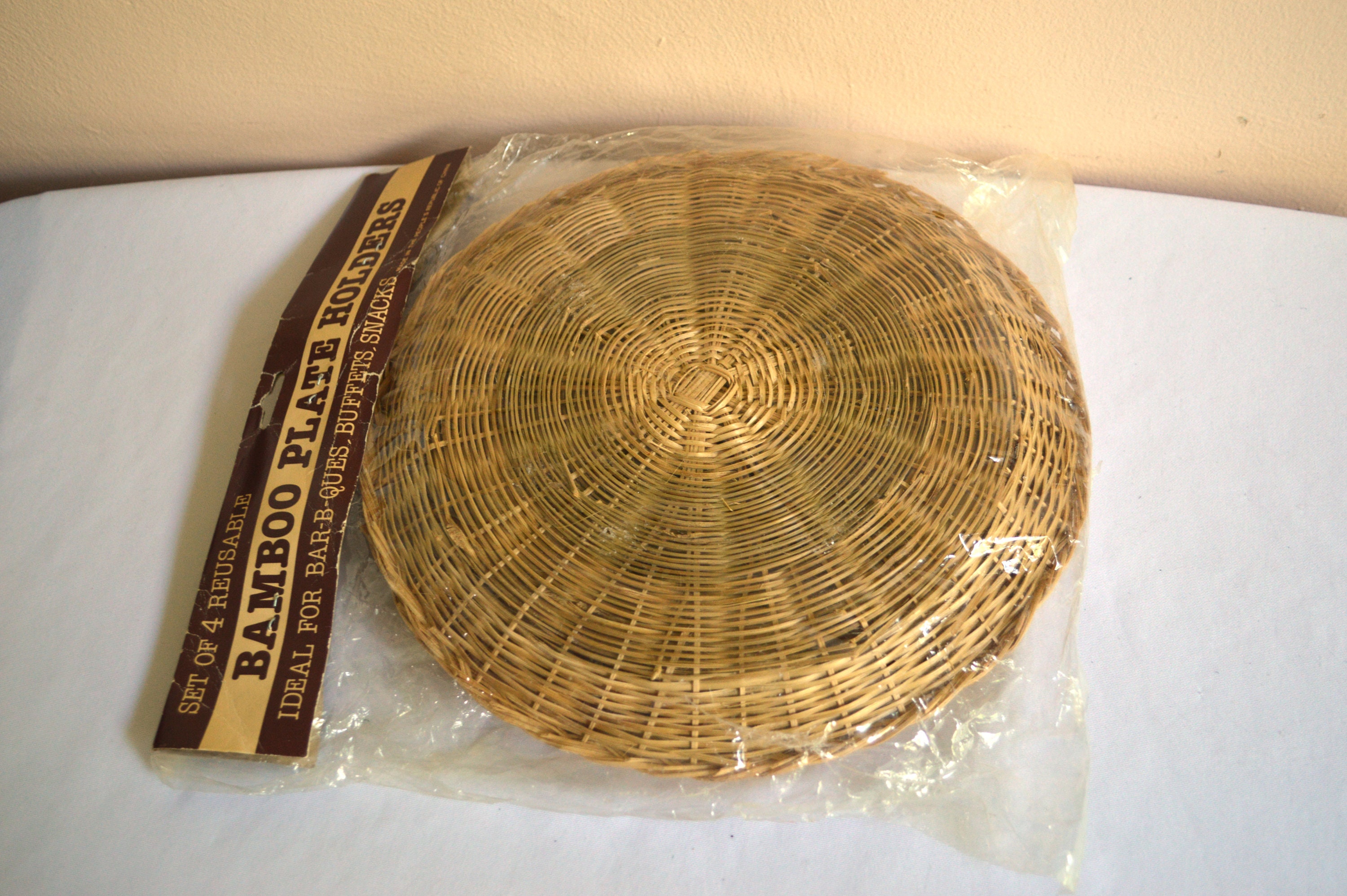 Vintage Bamboo Plate Holders Set of 4 Reusable in Original Etsy