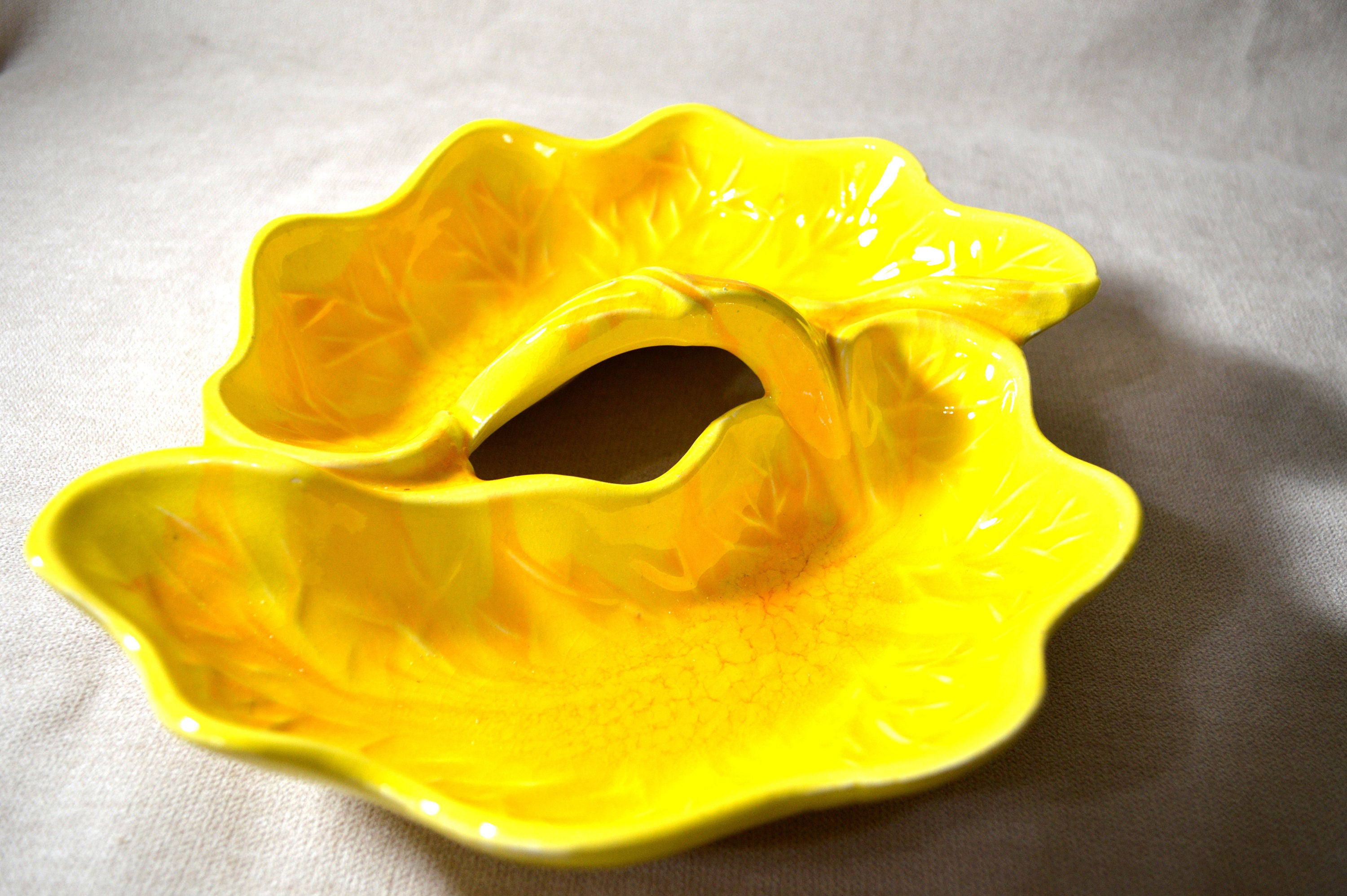 Vintage Leaf Candy Dish With Handle 1960s Pottery Bright Etsy