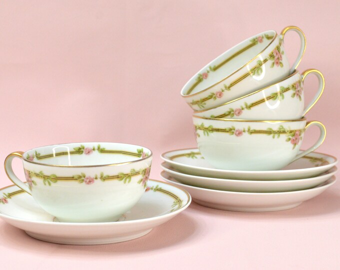 Antique Theodore Haviland Limoges Coffee Cups and Saucers, Schleiger