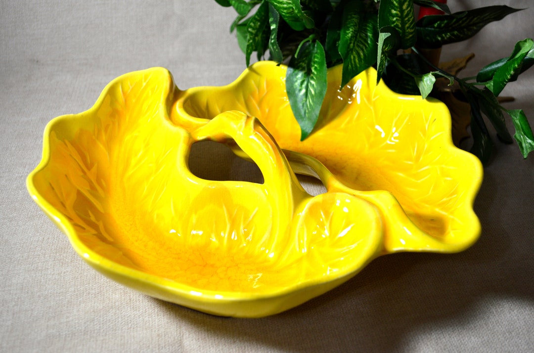 Vintage Leaf Candy Dish With Handle 1960s Pottery Bright Etsy
