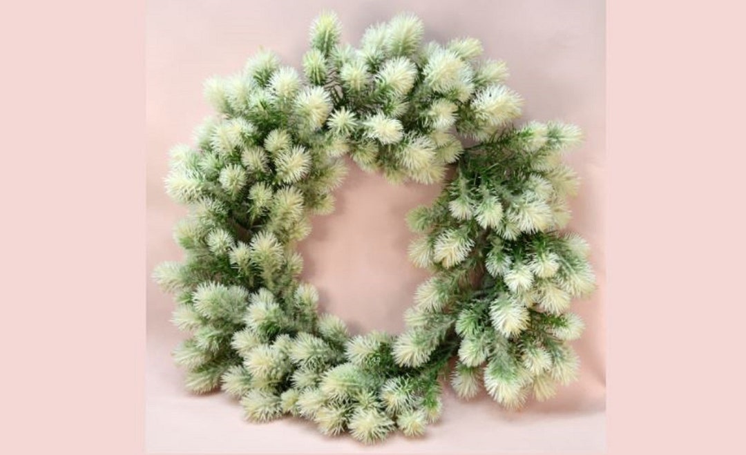 Vintage Large Plastic Christmas Wreath, Green and White Flocked Pine