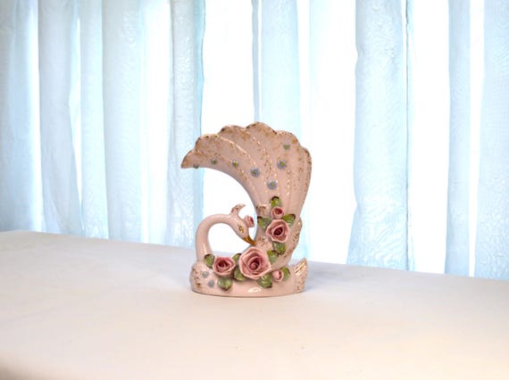 Pink Porcelain Swan Vase with Applied Flowers