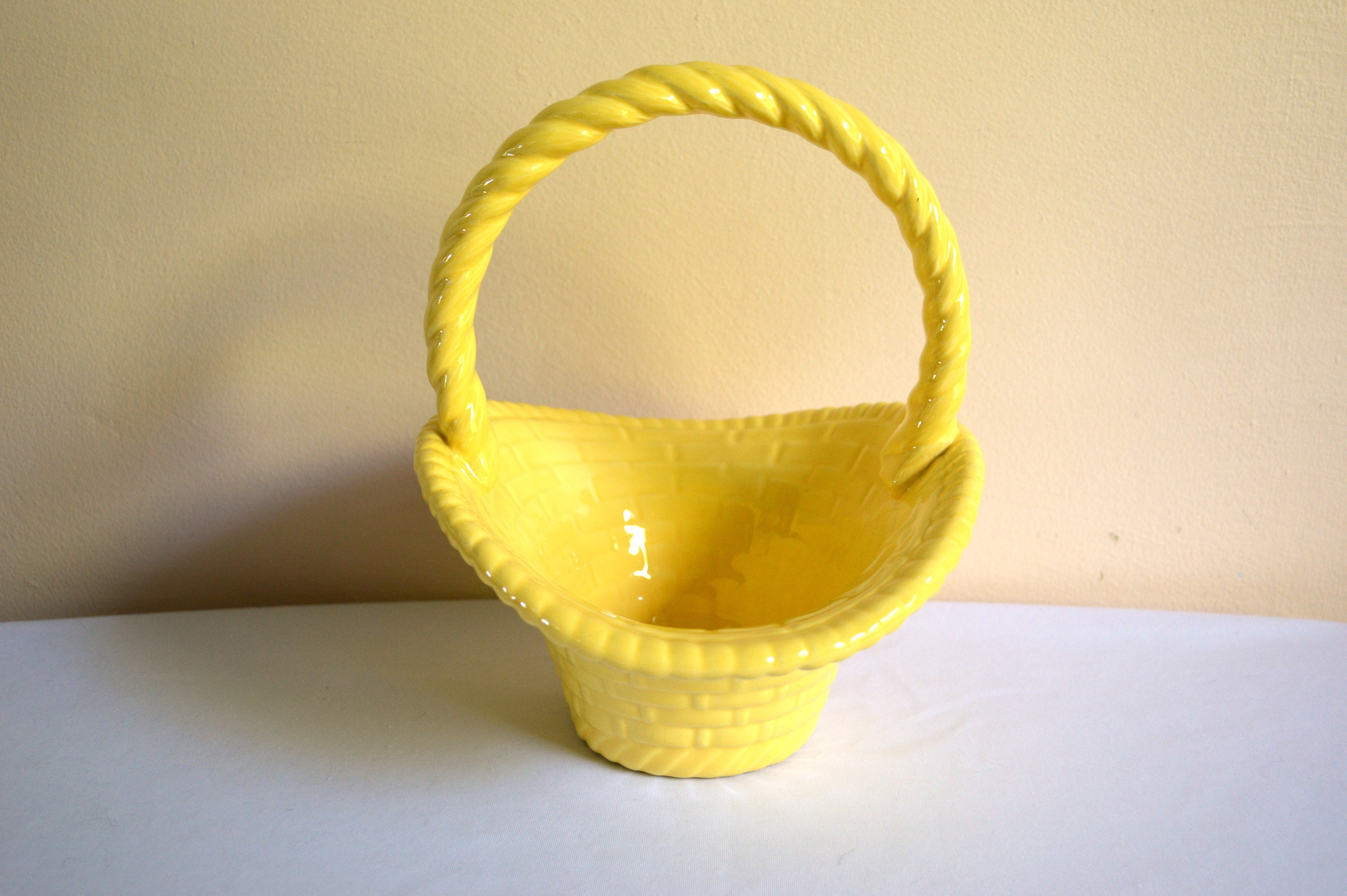 Vintage Basket Planter Yellow 1970s Handmade Ceramic Etsy