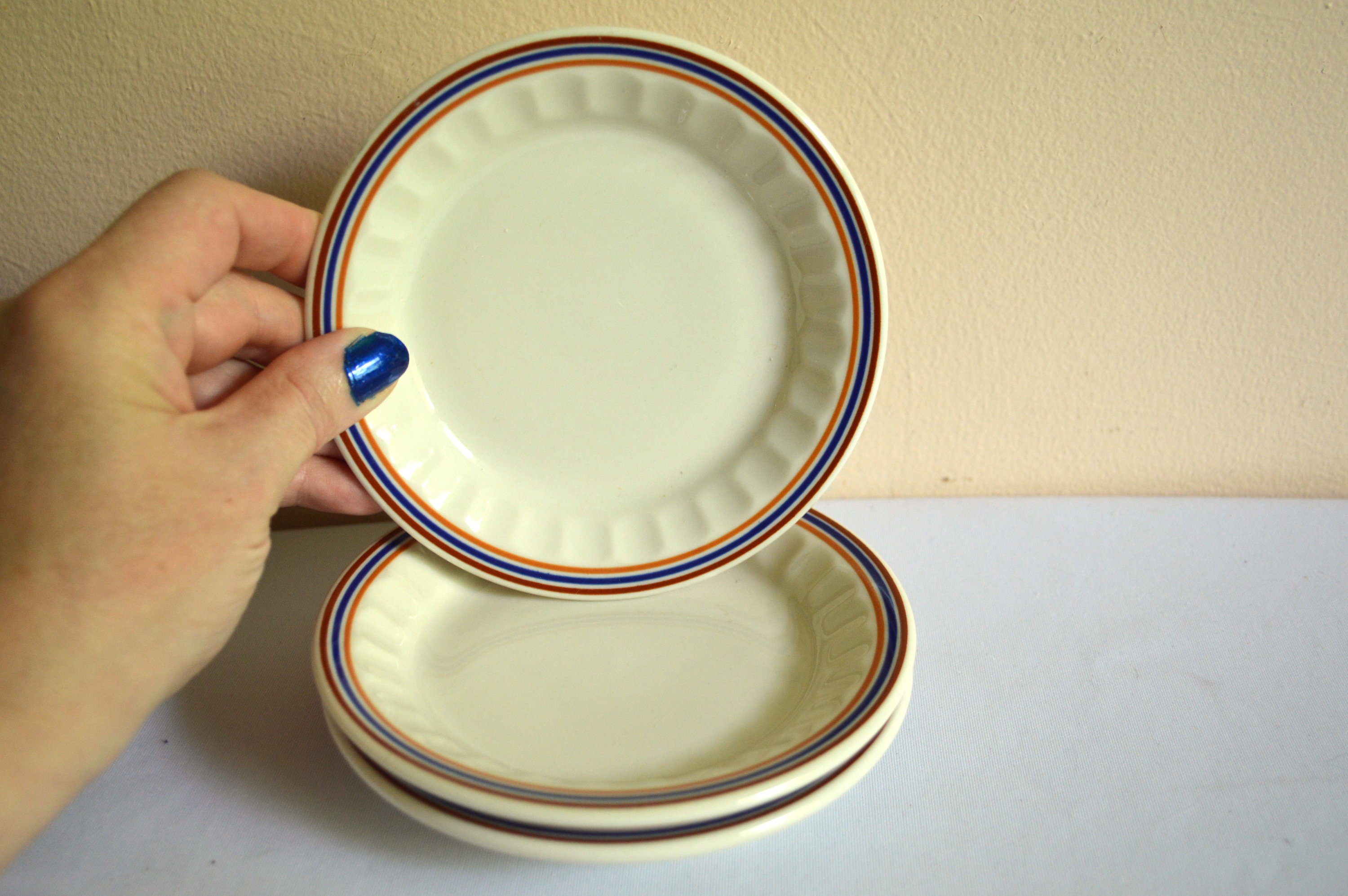 Vintage Mayer plates Gold Navy Blue and Brown Rings Small Etsy