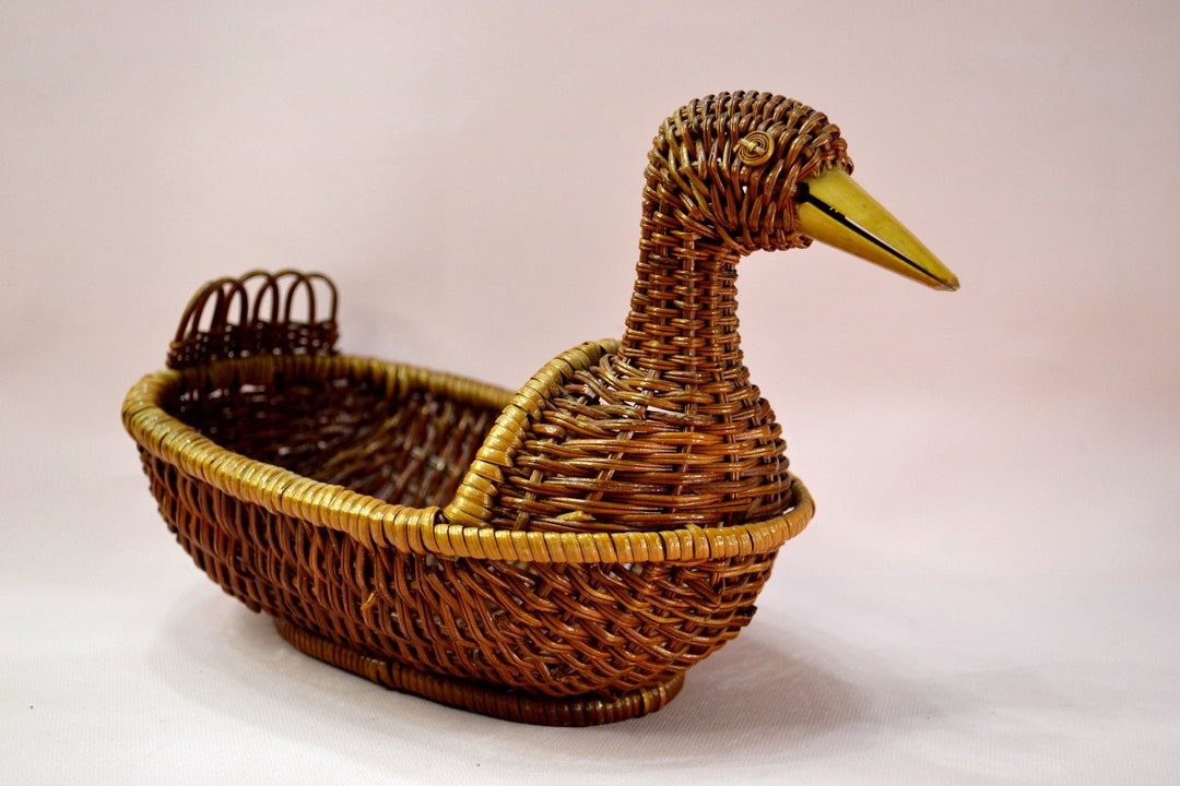 Vintage Wicker Basket Shaped Like a Duck With Wood Bill, 10 Inches Long Etsy