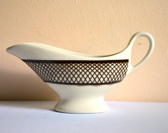 Vintage Gravy Boat, Mayer China Restaurant Ware, Brown Basketweave Pattern