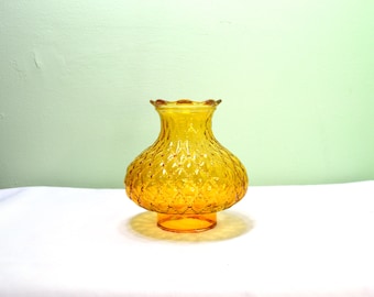 Amber Glass Lamp Shade for Oil or Electric Lamp, Quilted Diamond Pattern, 3 Inch Fitter
