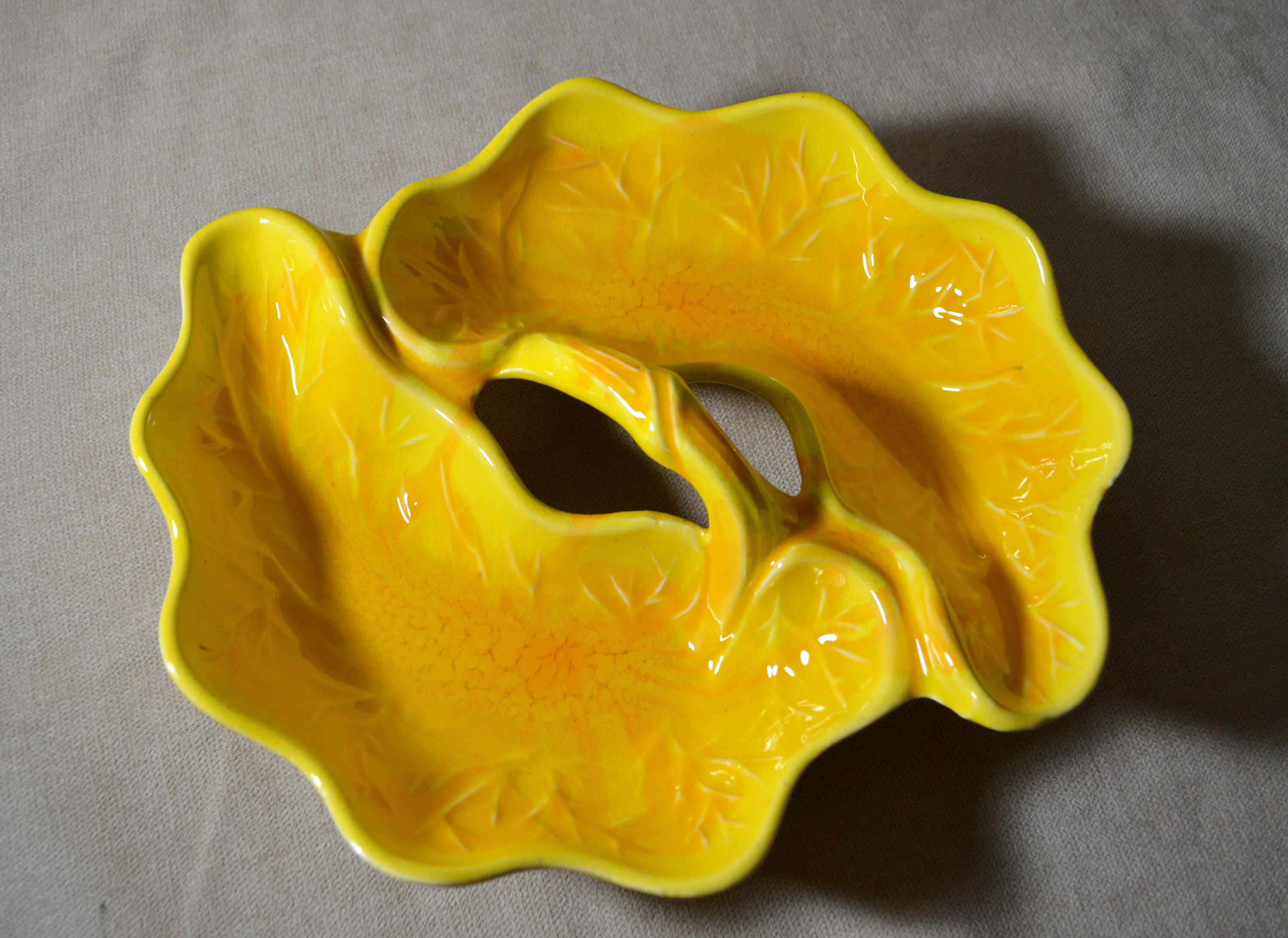 Vintage Leaf Candy Dish With Handle 1960s Pottery Bright Etsy