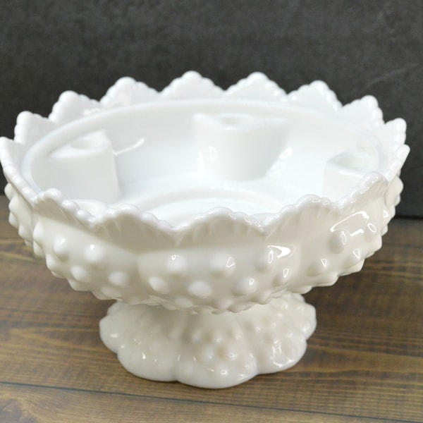 Vintage Epergne, Fenton Hobnail Milk Glass Candle Bowl, Vase and Candleholder