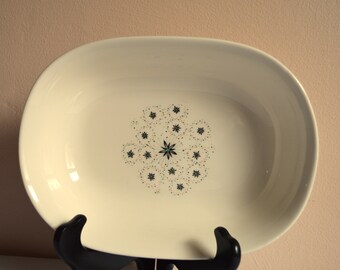 Vintage Vegetable Bowl, White with Black Stars, Pink, Blue, and Yellow Dots