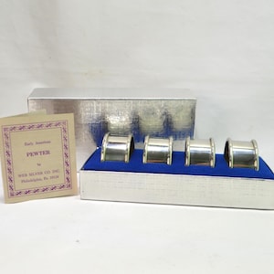 Vintage Pewter Napkin Rings in Presentation Box, Set of 4
