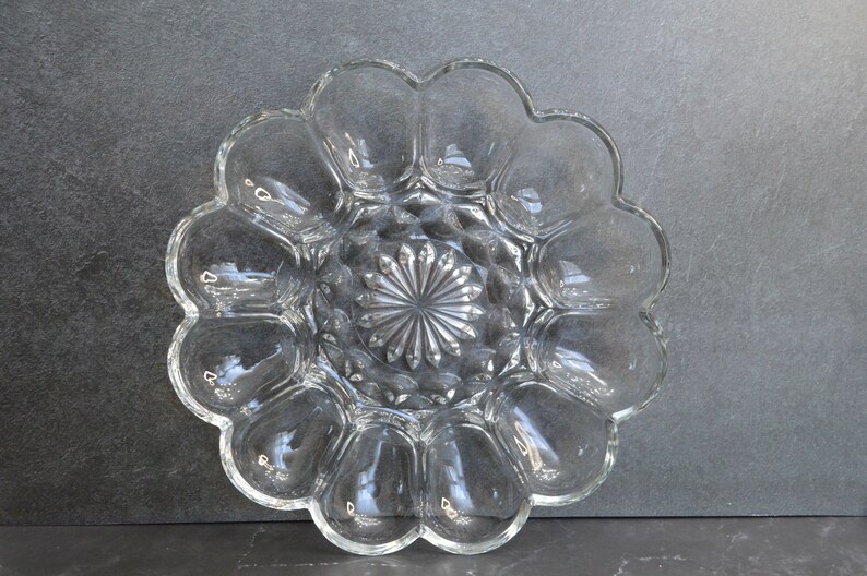 Vintage Deviled Egg Tray Clear Glass Etsy