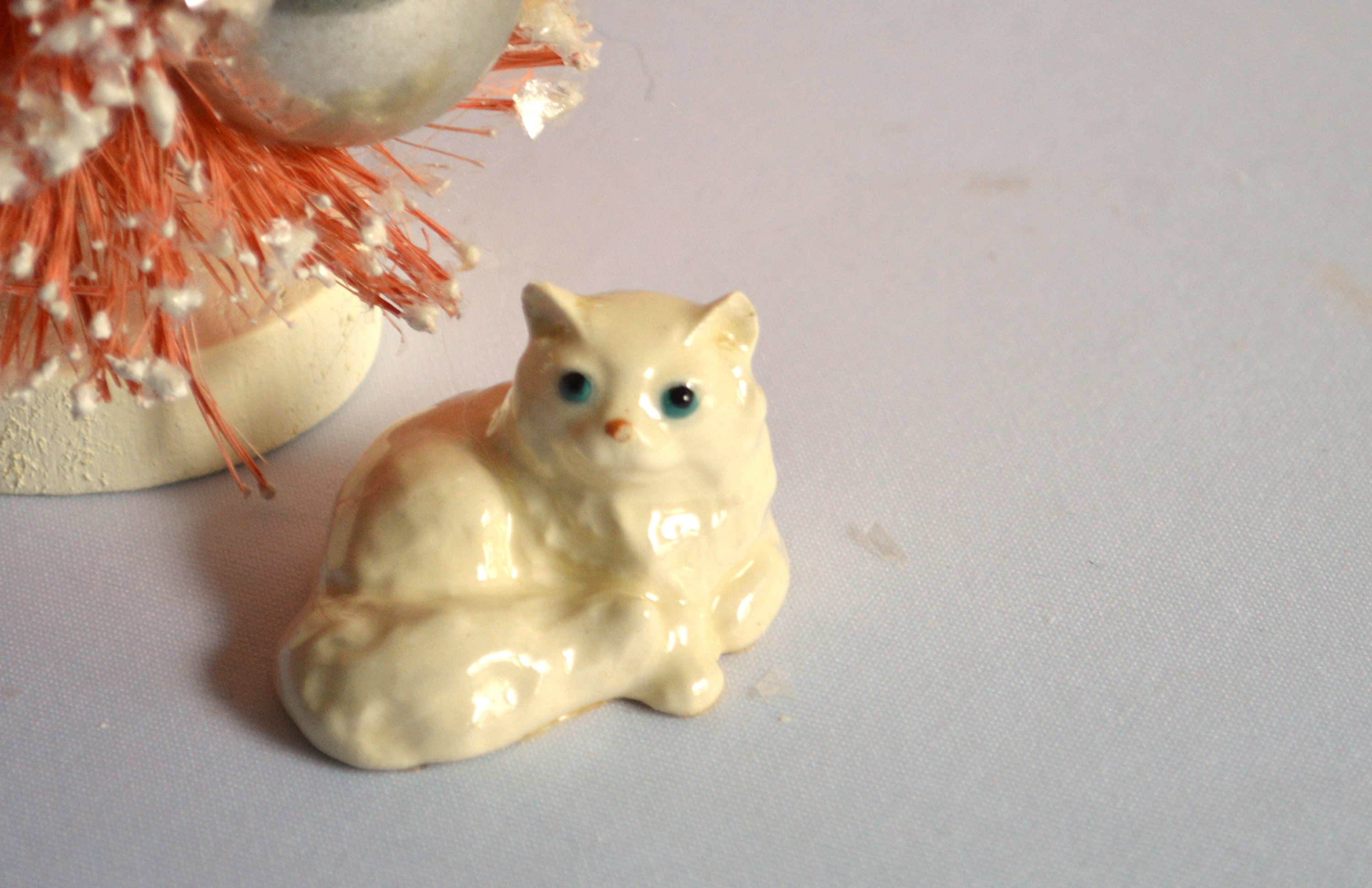 Cozinest White Tabby Bengal Ceramic Cat Figurine Dollhouse Miniatures Collectible Porcelain Kitty Doll Animals Decor or Gift 