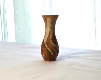 Pottery Bud Vase Made in Colorado, Matte Swirled Green, Brown, and Tan Earth Tones