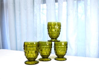 Avocado Green Footed Tumblers, Whitehall by Colony Glass, Set of 4