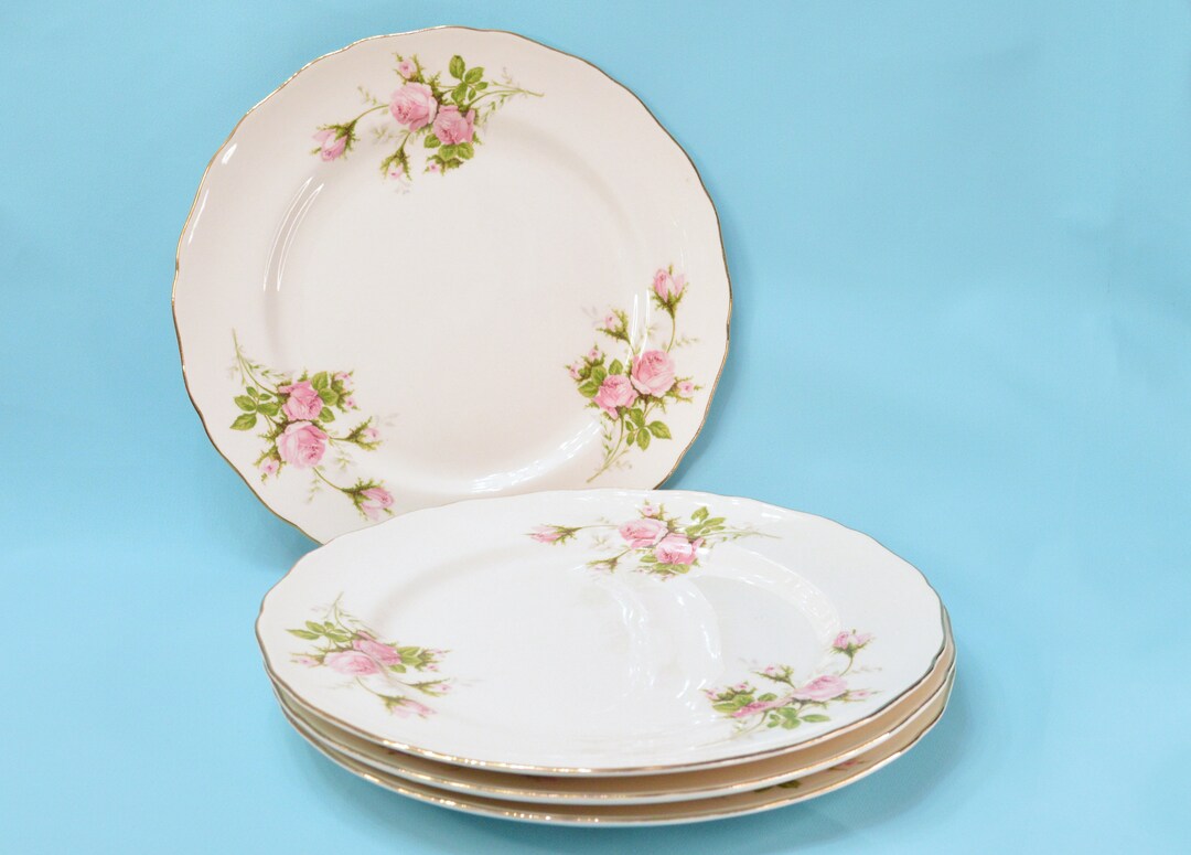 Vintage Rose Bouquet by Canonsburg Pottery Dinner Plates, Set of 4